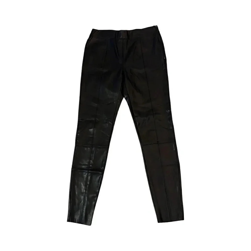 Topshop Womens Black Faux Leather High Rise Seam Detail Skinny‎ Leggings Size 8
